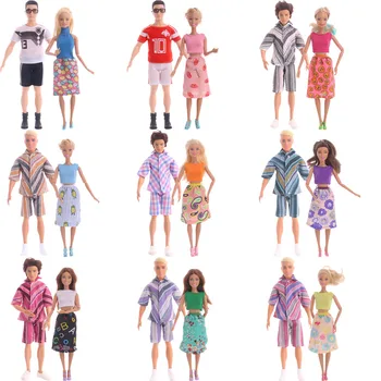 2 Set Papusa Barbie Haine de Moda de zi cu Zi timp De 11 Inch 26-28 Cm Papusa Barbie si Ken,Haine Accesorii Pentru Barbie,Rochie de Leopard