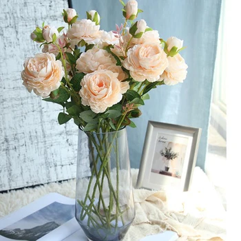 3Heads Artificiale Mini Trandafiri Buchet de Flori Acasă Living Office Desktop Ornament Flori False Petrecere de Nunta Decor