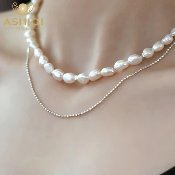 ASHIQI Naturale Baroc Pearl Colier Argint 925 Set de Bijuterii de Moda pentru Femei, Cadou