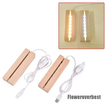 Lemn Lampă cu Led-uri de Bază Cablu USB Comutator Lumina de Noapte 3D Led Lampă de Noapte Bază de Timp Acrilice DIY din Lemn Lampa de Bază