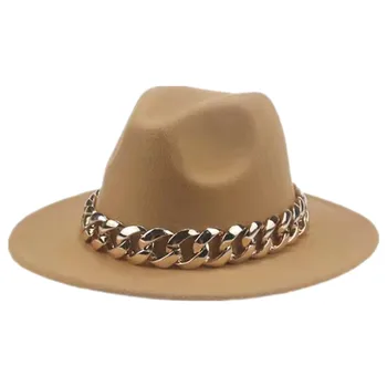 Femei Pălărie de Lux Margine Largă Lanț Gros de Aur Fascinator Bej Pălării pentru Bărbați, Femei Panama Pălărie de Cowboy Pălării Fedora Sombrero Hombre