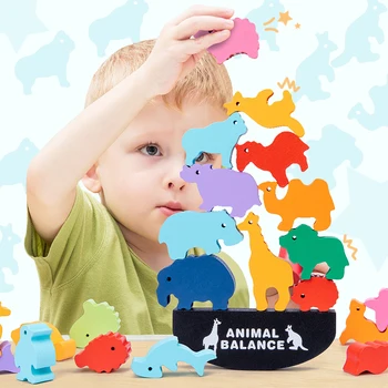 Copiii Montessori Animale Din Lemn Echilibru Blocuri Jocuri Dinozaur Jucărie De Învățământ Stivuire Bloc Mare Clădire Copii Din Lemn Jucărie