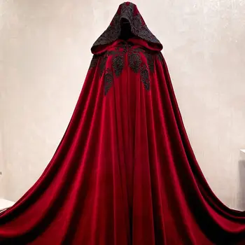 Roșu Mantie Cu Glugă Vintage Lungi Mantii De Catifea Costume De Halloween Viking Mantie Witchy Haine Medievale Mult Pelerine De Basm Folie