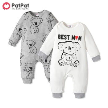 PatPat 2-Pack Salopete Copii Haine Băiat Nou-Născut Koala Imprimare Salopete Copil Nou-născut Romper Copii cu maneca Lunga-Desene animate Set