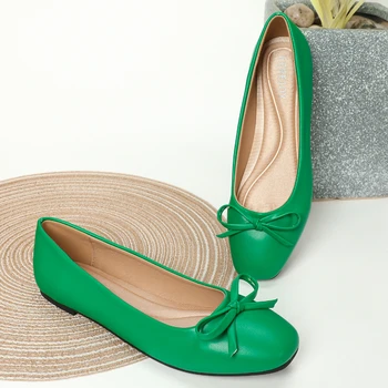 Drăguț Balerini Femei Clasic Verde de Primăvară Mocasini Pantofi Bomboane de Culoare Bowknot Rotund Toe Alunecare pe Pantofi Ballerina Zapatos Mujer