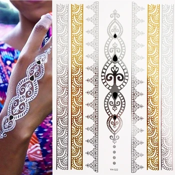 Temporar Boho Metalice Tatuaje Henna - Peste 25 de Mandala Modele Mehndi în Aur și Argint (1 Foi)