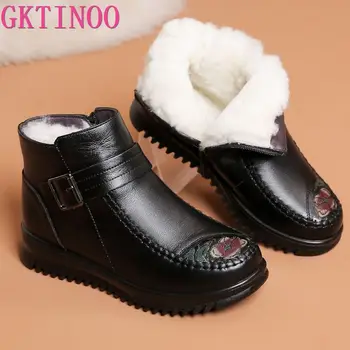 Moda Iarna Zapada Ghete Femei Din Piele Glezna Cizme Cald Mama Gros De Lână Cald Pană Pantofi Pentru Femeie Pantofi De Dimensiuni Mari 35-41