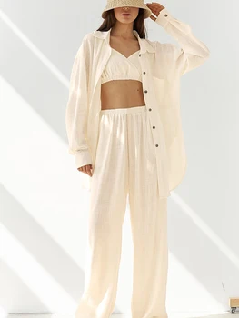 Linad Liber pentru Femei îmbrăcăminte de noapte 3 Seturi de Piese Maneca Lunga, Pijamale Femei Sutien Casual, Costume cu Pantaloni de Iarnă de 2022 Solid Sleepwear
