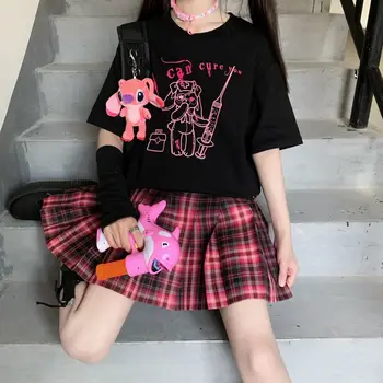 Femei T-shirt de Vară Punk Gotice Streetwear Harajuku Diablo Femei Maneci Scurte Coreea de Desene animate pentru Femei Vintage Negru Teuri de Sus Y2k