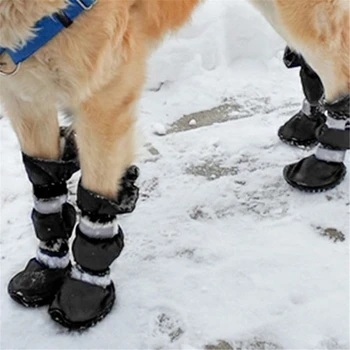 4buc/Set Câine Cizme Pantofi Impermeabil pentru Animale de companie cu Benzi Reflectorizante Robust Anti-Alunecare Unic pentru Mediu pentru Câini de talie Mare 5 Dimensiuni