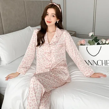 QSROCIO de Înaltă Calitate Femei Pijama Set Cremos Leopard Sleepdress Mătase Ca Casual Homewear îmbrăcăminte de noapte camasa de noapte пижама женска