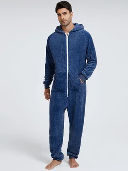 Iarna, Hanorace Pentru Barbati Solid Flanel Salopeta cu Maneca Lunga Barbati dintr-O bucata Pijama, Pijamale