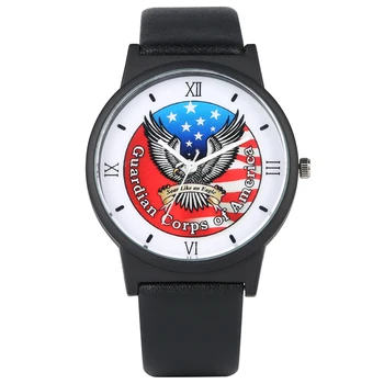 Bărbați Unic Steagul American cu Eagle Model Cadran Ceas Fermecător Cuarț Ceasuri Analogice Moale Piele PU Negru Trupa Ceas de mână