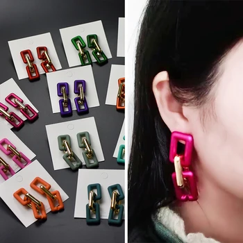 S925 ac Simplu Nou Solid de culoare Acrilic Lanț Picătură Cercei Pentru Femei de Moda coreeană supradimensionat cercei Mari de Bijuterii Cadou