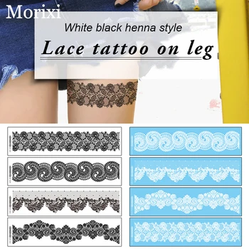 Dantelă gol autocolant tatuaj pentru braț picior alb negru culoare floare trandafir val garnituri de imprimare de transfer de apă tatuaj fals hârtie RA061
