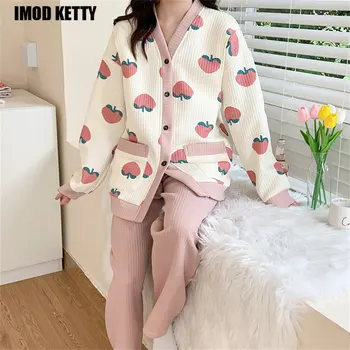 2022 Iarna Femei de Moda de Îngroșare WarmPajamas Set Guler de Turn-down Pijamale Flanel Cald Pijama Casual Pijamale Homewear