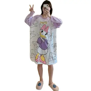 Disney Daisy Duck Sleepshirts Confortabil Fusta Lunga Acasă Cămăși de noapte pentru Femei Round Neck Cămașă de noapte Subțire Secțiunea Toamna Sleepwear