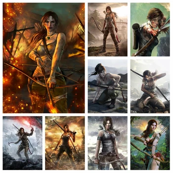 5D Tomb Raider Jocul Diamond Accesorii Pictura Lara Croft Cruce Cusatura Broderie Imagine Mozaic Burghiu Plin de Dormitor Decor Acasă