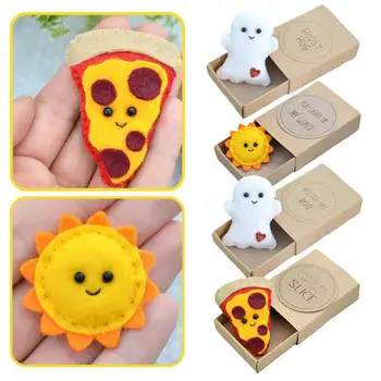 Mini Pizza cutie de Chibrituri Jucărie Drăguț Soare Fantomă Pizza Îmbrățișare Figura cu Card Cutie Cadou de Halloween Xmas Cutie de Pizza Decor Mini Jucărie de Pluș