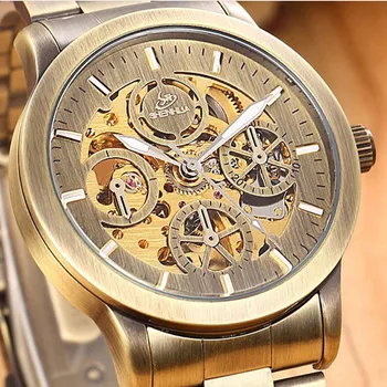 Ceasuri De Lux Barbati Moda Vintage Bronz Ceasuri Barbati Automată Ceasuri Mecanice Bărbați Schelet Ceasuri Din Oțel Inoxidabil Reloj