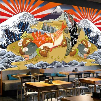 Ukiyo-e Somon Gourmet de Fundal de Hârtie de Perete 3D Mâncare Japoneză Sushi Restaurant Izakaya Industriale Decor Decor Mural Wallpaper 3D