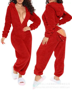 Femei Body-Uri De Somn Cu Glugă Topuri Solid Pijama Fleece Pijamale De Iarnă Vrac
