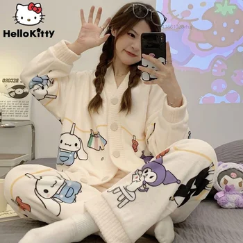Sanrio Cinnamoroll Kuromi De Pluș Pijamale Y2k Kawaii Disney Linabell Acasă Haine Pentru Femei De Iarnă Melodia Mea De Catifea Îngroșa Sleepwear