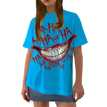 Amuzant Groază Joker HaHaHa Fata Imprimate Tricou Femei si Barbati Topuri Casual Haine Hip Hop Streetwear Femeie T-shirt Picătură de Transport maritim