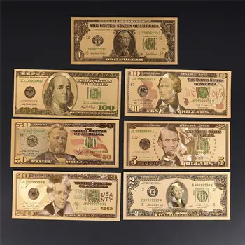 7Pcs/Lot Placat cu Aur de Dolarul SUA Fals Bani de Hârtie Bancnote Meserii Pentru Colectarea Decor Acasă