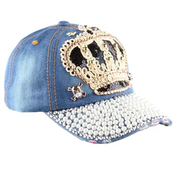 femei ROZ Toamnă COROANA dantela de bumbac denim Sepci de Baseball gilrs diamant bling bling Snapback hat