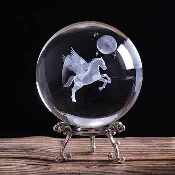 80mm 3D cu laser Gravat in Miniatura Pegasus glob de Cristal Cristal Meșteșug Sferă de Sticlă Decor Acasă Ornament Cadou de Ziua de nastere
