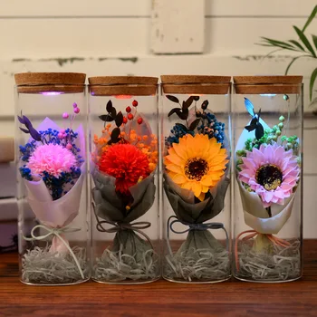 Artificiale Veșnică Trandafiri pentru Ziua Îndrăgostiților Cadou de Anul Nou Garoafa de Floarea soarelui, Trandafir Roșu Flori Decor Capac de Sticlă de Lampă cu LED-uri