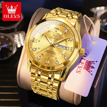 OLEVS Aur Barbati Ceas Afaceri Prezent Ceas pentru Bărbați Sport de Lux, Ceasuri Quartz rezistent la apa Luminos Ceasuri Relogio Masculino