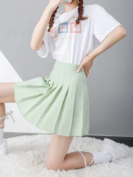 Plisată Fusta Mini Fusta Plisata Verde de Vara pentru Femei Fusta cu talie Inalta Un Cuvânt de O Sută de Fuste Fusta Plisata Stil coreean