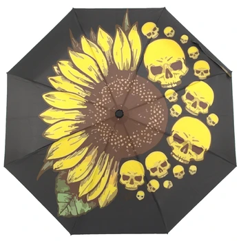 Complet Automat Trei Pliere Umbrela De Ploaie Femei Creative Flori Craniu De Imprimare De Protecție Solară Umbrela De Sex Masculin Portabil Parapluie