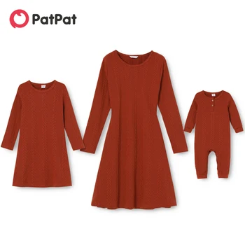 PatPat Solid Tricotat Texturat Gât Rotund maneca Lunga-Rochie pentru Mama și cu Mine