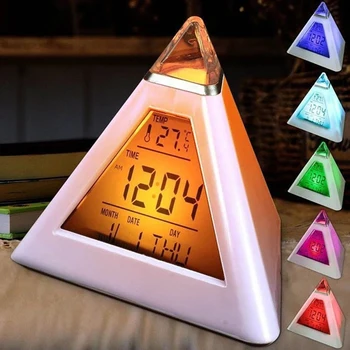 LED-uri Digitale Ceas 7 Culori Schimbare, Ceas Deșteptător Lumina de Noapte Piramida Ceas de Birou de Afișare a Temperaturii pentru Casa Dormitor Decor de Birou
