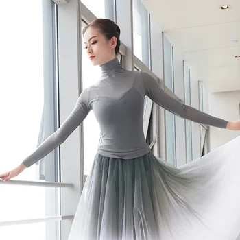 Femei Guler Topuri Cu Maneci Lungi Yoga, Dans, Balet Practică Se Încălzească Tricou Adult Elastic Elastic Toamna Iarna Inaltime Gât Topuri