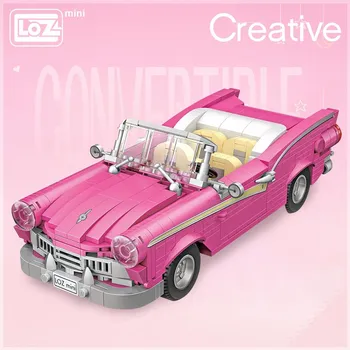 LOZ Mini Blocuri decapotabilă roz asamblarea building block model de masina asamblarea mici particule jucării roz masina clasica