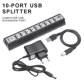 480Mbps de Mare Viteză Multiport Splitter Adaptor Portabil Greutate de Lumină 10 Porturi USB 2.0 Hub Cu Alimentare Externa Pentru Laptop PC