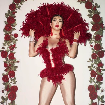 Pană Roșie Nud Sexy Body Fan Etapă Tricou Club De Noapte, Bar De Sex Feminin Cantareata Arata Performanta Haine Dans Costum Costum De Petrecere