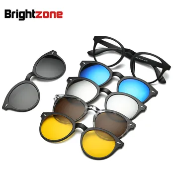 Brightzone Retro 5 +1 Set Ochelari Unisex Lumina Dreptunghi Oglindă Polarizat ochelari de Soare Clip-pe baza de Prescriptie medicala Rx Rame Ochelari de vedere