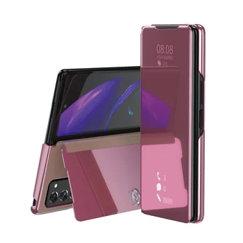Smart Flip case Pentru Samsung Galaxy Z Fold 2 3 4 5G W20 W21 W22 Oglindă Placare din Piele PU Kickstand Telefon rezistent la Socuri Acoperirea Funda