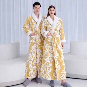 Cuplu Flanel Cald Haine Rochie De Femei Timp De Pijamale Print Floral Kimono-Halat De Baie Pentru Femei Îmbrăcăminte De Noapte De Acasă Haine Casual, Haine De Casă