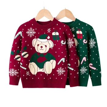 Fetita Haine de Iarnă Europene și Americane pentru Copii Ursul Pulover de Crăciun Pulover Dublu Straturi de Haine groase