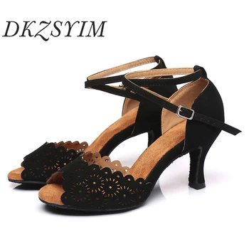 DKZSYIM Negru de Dans latino Pantofi Femei/Doamnelor Dans Pantofi cu Talpa Moale Cut-Out Dans Sandale cu Tocuri inalte