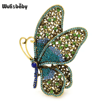 Wuli&copilul Mare Stras Fluture Broșe Femei Unisex 4-culoare Frumusete Insecte Casual, de Birou, Ace de Brosa, Cadouri de