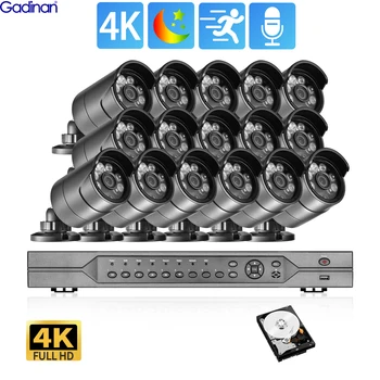 Gadinan 4K 16CH POE NVR Supraveghere Video în aer liber 8MP Full Color Viziune de Noapte Audio de Acasa aparat de Fotografiat CCTV, Sistem de Securitate Kit Set