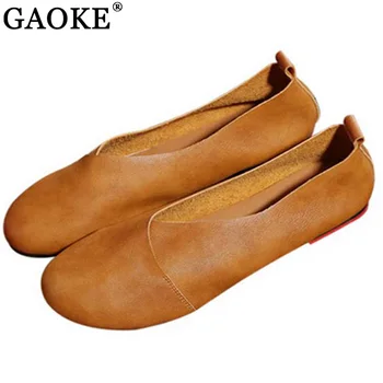 2022 PU Piele Pantofi Plat Femeie cusute de Mână din Piele Mocasini piele de Vacă Flexibil de Primăvară Pantofi Casual Femei Balerini Femei Pantofi