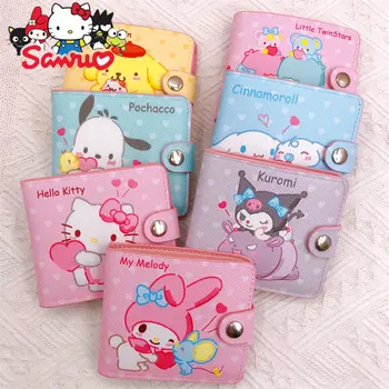 Sanrio Melodie Kuromi de 2 ori PU Portofel Hello Kitty Cinnamoroll Casual Elevi Anime Copii Bag Cardul Butonul Cartelei